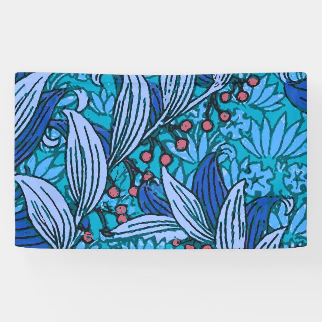 Banderoles Floral bleu ancien Boho moderne (Horizontal)