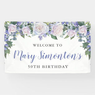 Banderoles Floral bleu rustique et blanc 50e anniversaire