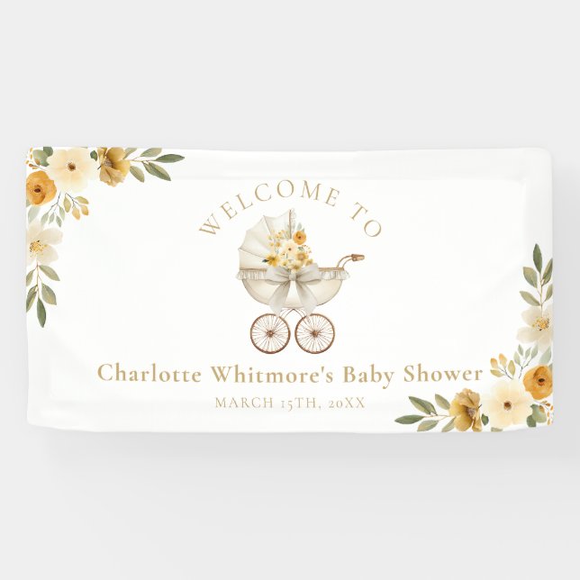 Banderoles Floral Carriage Welcome Baby Shower | Neutral (Horizontal)