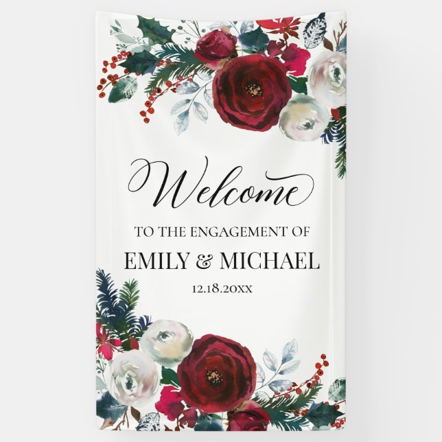 Banderoles Floral Christmas Engagement party banner custom (Vertical)
