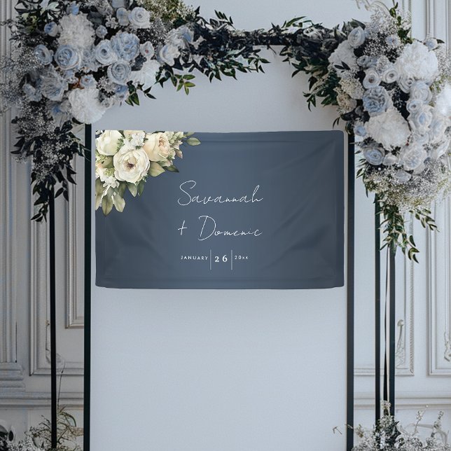 Banderoles Floral Elegance Dusty Blue Mariage (Créateur téléchargé)
