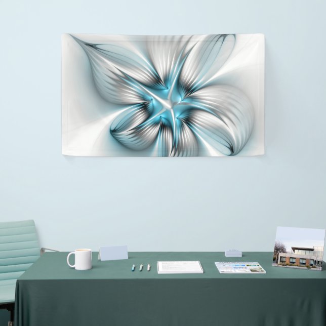 Banderoles Floral Elegance Modern Abstract Blue Fractal Art (Salon professionnel)