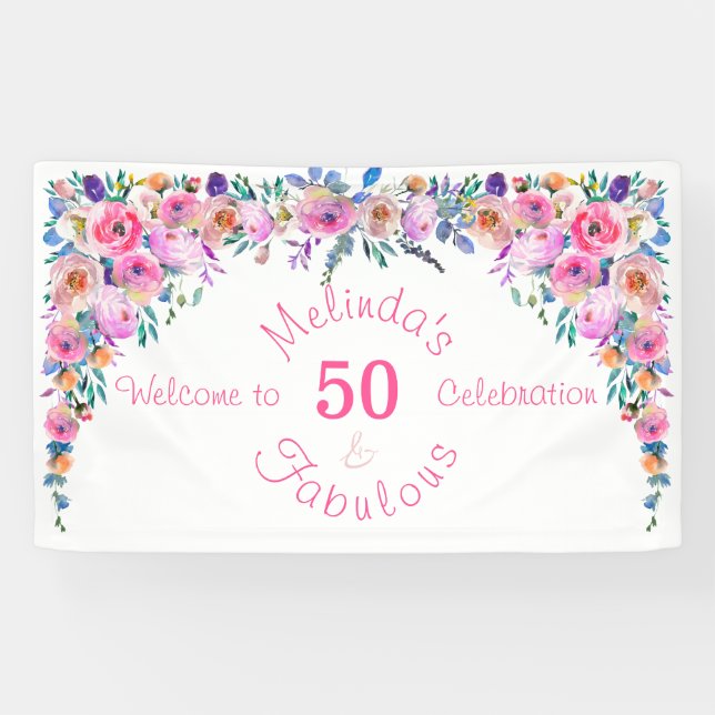Banderoles Floral Elegant 50 et Fabulous Birthday (Horizontal)