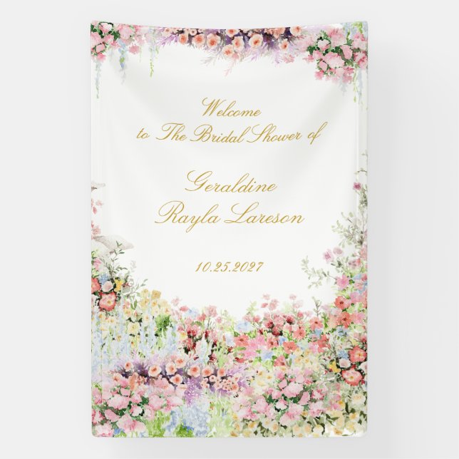 Banderoles floral french garden chateau bridal shower welcome (Verticale)
