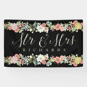 Banderoles Floral Garden Mr & Mrs Mariage Script Banner