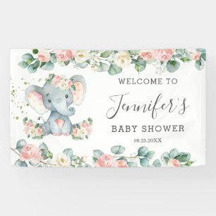 Banderoles Floral Greenery Elephant Baby shower Bienvenue à 