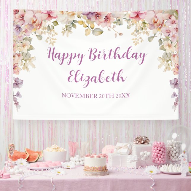 Banderoles Floral Happy Birthday orchids backdrop banner (Fête)