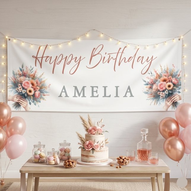 Banderoles Floral Happy Birthday Personalized Party Banner Si (Créateur téléchargé)