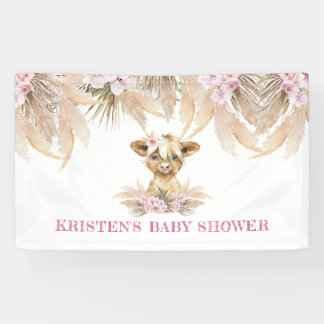 Banderoles Floral Highland Cow Baby shower Bienvenue