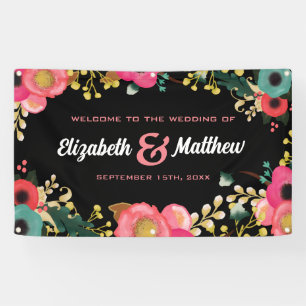 Banderoles Floral moderne noir Rose MARIAGE TURQUOISE