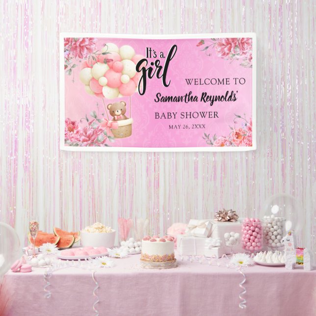 Banderoles Floral rose C'est un Baby shower féminin (Fête)