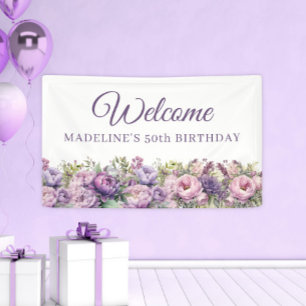 Banderoles Floral rose pourpre 50e anniversaire Bienvenue