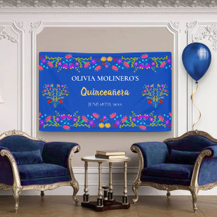 Banderoles Floral Royal Blue Quinceanera Mexicaine Bienvenue