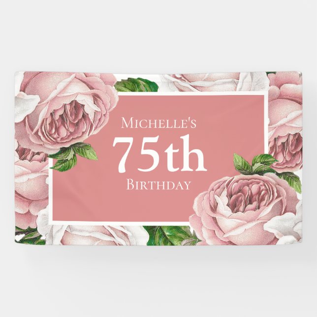 Banderoles Floral Vintage rose pâle 75e anniversaire (Horizontal)