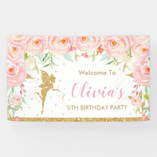Banderoles Flore rose vif Fée Anniversaire Douche fond
