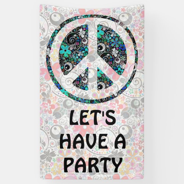 Banderoles Flower Power signe de paix II + votre backgr. & id (Vertical)