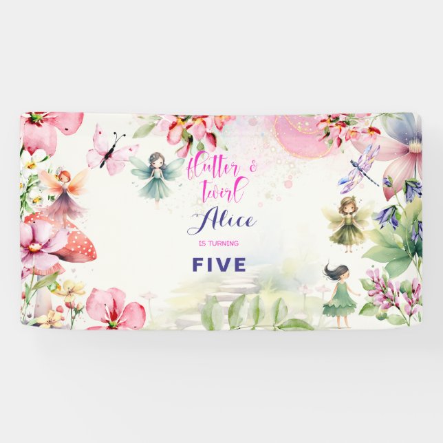 Banderoles Flutter et tourbillon Fairy garden aquarelle anniv (Horizontal)