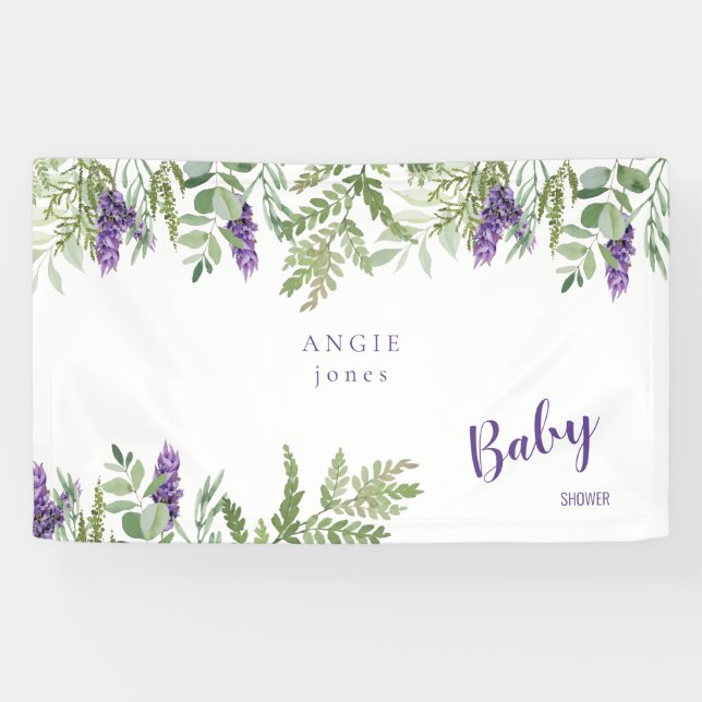 Banderoles Foliage Lavender Baby shower personnalisé (Horizontal)