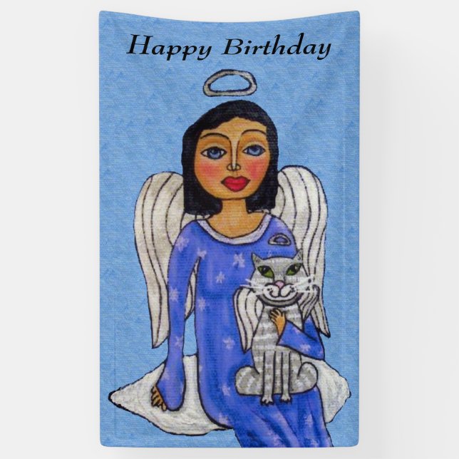 Banderoles Folk Art Angel on Cloud White Angel Blue (Vertical)