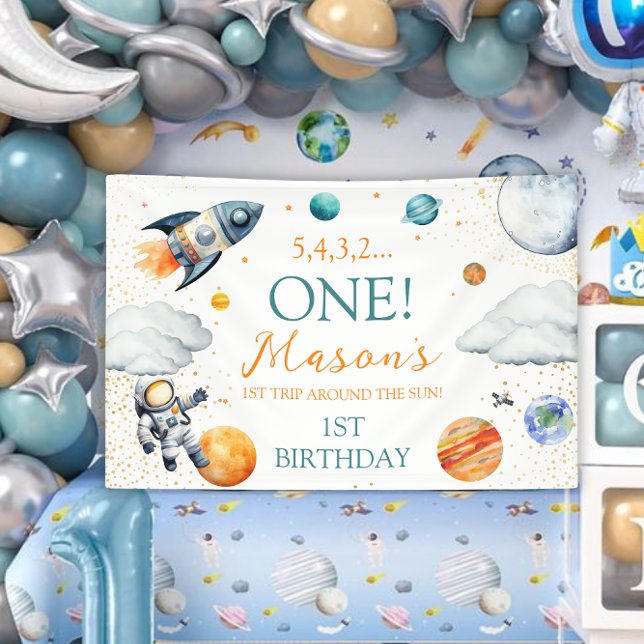 Banderoles Fond de 1er anniversaire dans l'espace Premier tou (Créateur téléchargé)