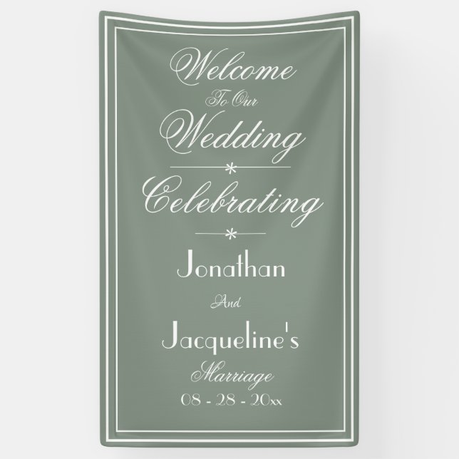 Banderoles Fond de bienvenue de mariage vert sauge écriture b (Vertical)