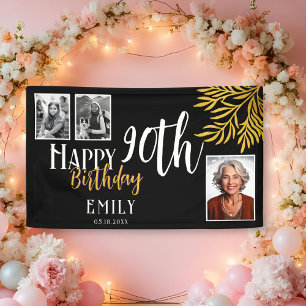 Banderoles Fond de décor pour 90e anniversaire avec feuillage
