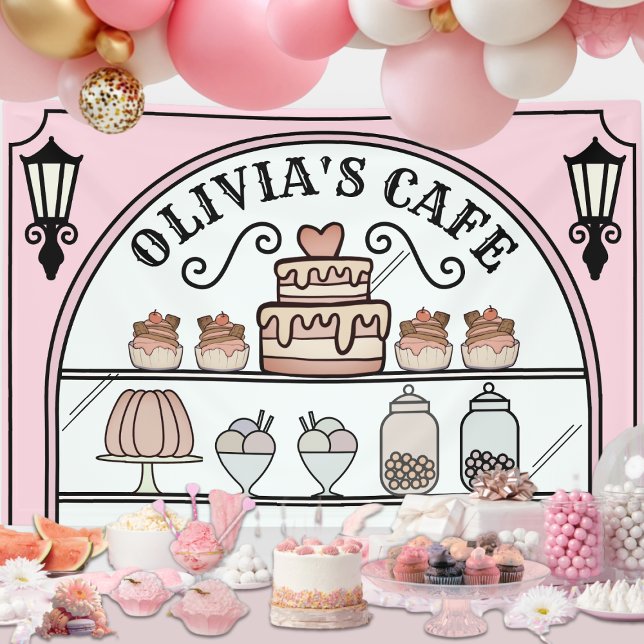 Banderoles Fond de décor pour anniversaire de la vitrine d'un (Emily in Paris theme Cafe window for any Tea Party event)