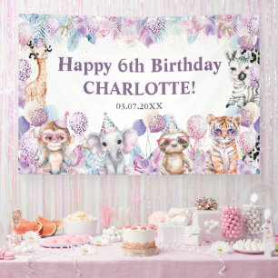 Banderoles Fond de fête d'anniversaire de safari d'animaux mi