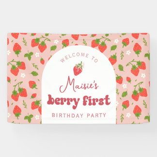 Banderoles Fond de fête du premier anniversaire Strawberry Be