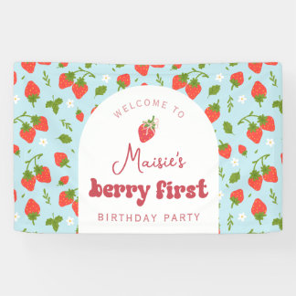 Banderoles Fond de fête du premier anniversaire Strawberry Be