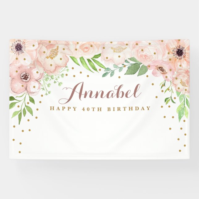 Banderoles Fond de fleurs roses blush élégant (Horizontal)