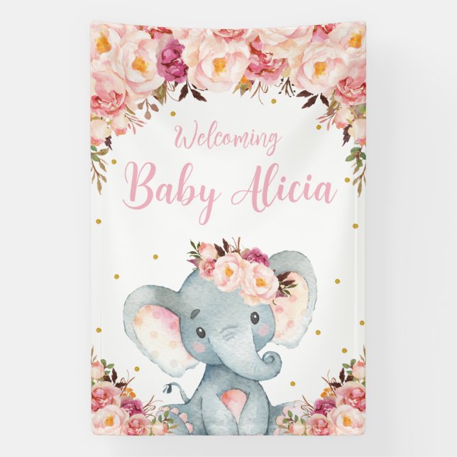 Banderoles Fond de toile de fond pour Baby Shower avec élépha (Verticale)