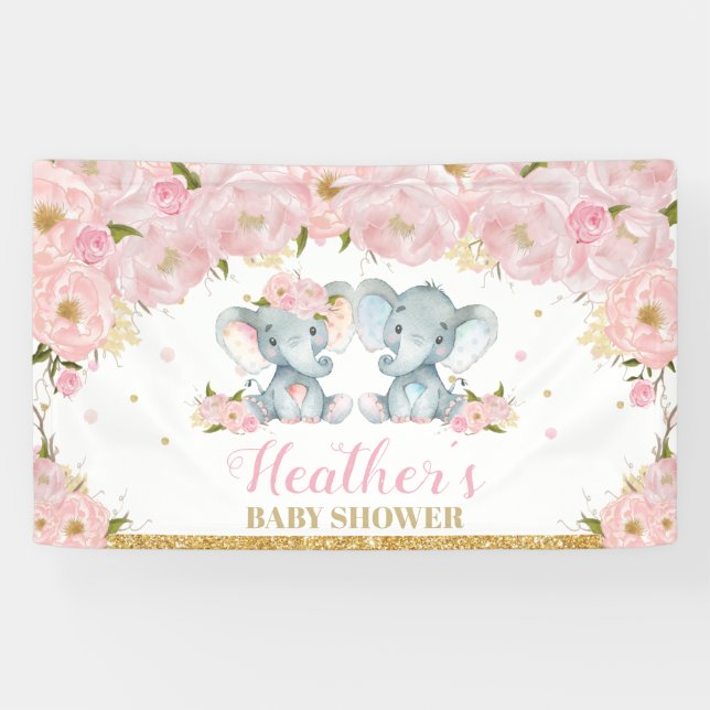 Banderoles Fond de toile de fond pour Baby Shower éléphant ju (Horizontal)