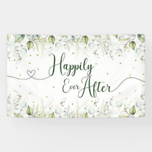 Banderoles Fond pour mariage feuilles d'eucalyptus points dor