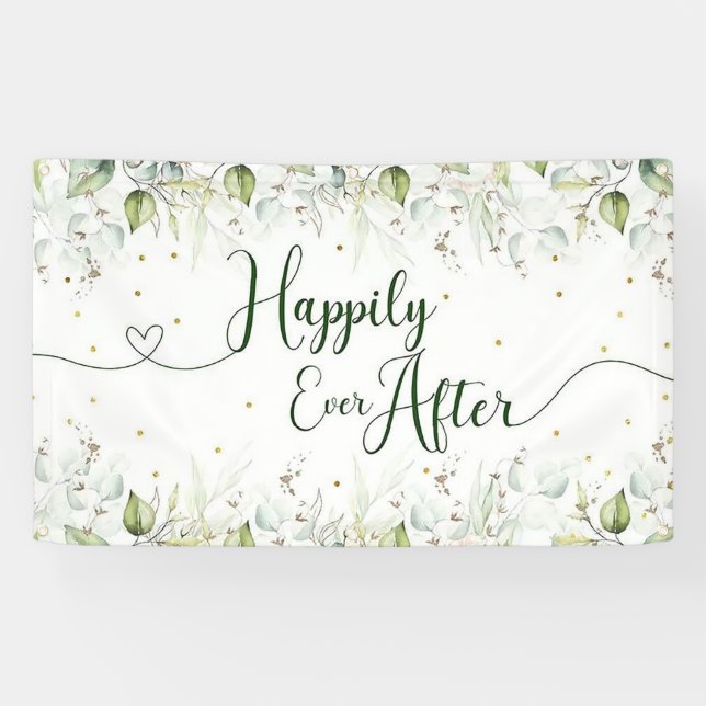 Banderoles Fond pour mariage feuilles d'eucalyptus points dor (Horizontal)