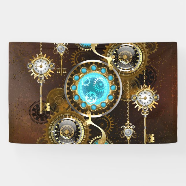 Banderoles Fond rouillé Steampunk avec verres turquoise (Horizontal)