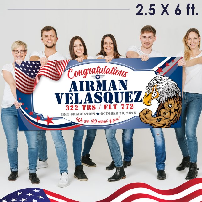Banderoles Force aérienne BMT Graduation 320 TRS Eagles Milit (2.5 x 6 ft Air Force BMT Basic Military Training Vinyl 
 Graduation Banner, 322 TRS Eagles Mascot)