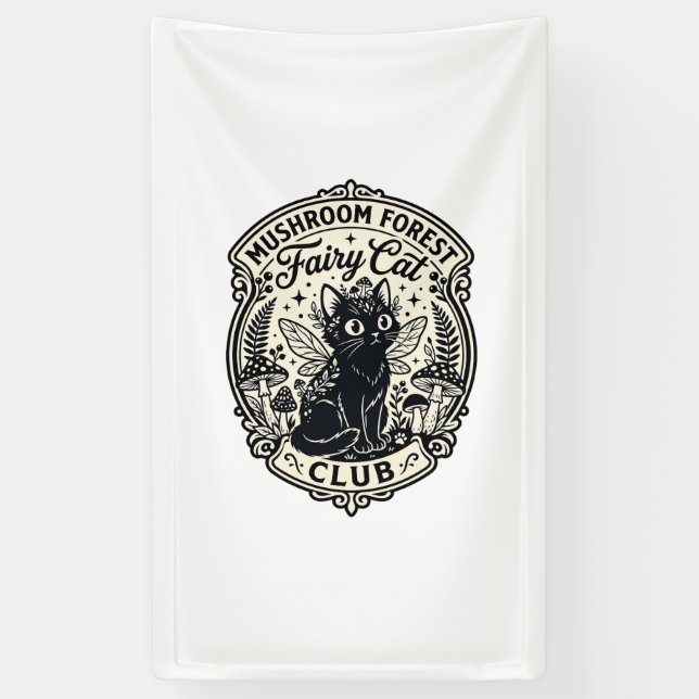 Banderoles Forêt de champignons Fée Chat Drôle Chat Graphique (Vertical)