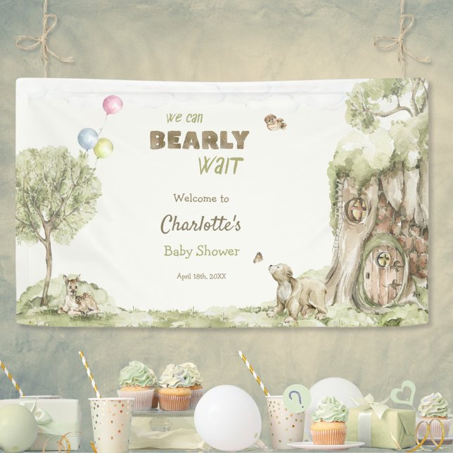 Banderoles Forêt de contes Ourse à peine attendre Bienvenue (Storybook Woodland Bearly Wait Welcome Banner ©Susanne Sachers - Sunny Mind 🌞)