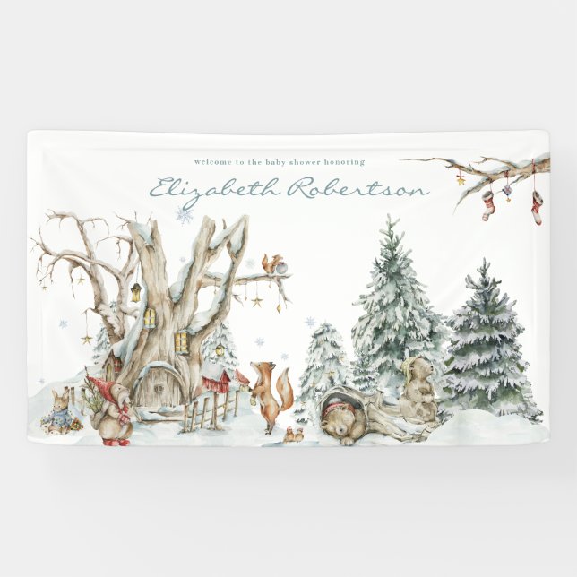 Banderoles Forêt forestière d'hiver | BABY SHOWER (Horizontal)
