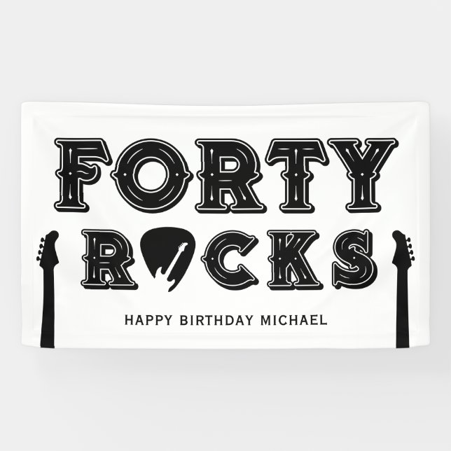Banderoles Forty Rocks Guitar Pick 40th Birthday Party (Horizontal)