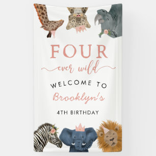 Banderoles Four Ever Wild Safari Theme Fille 4e anniversaire