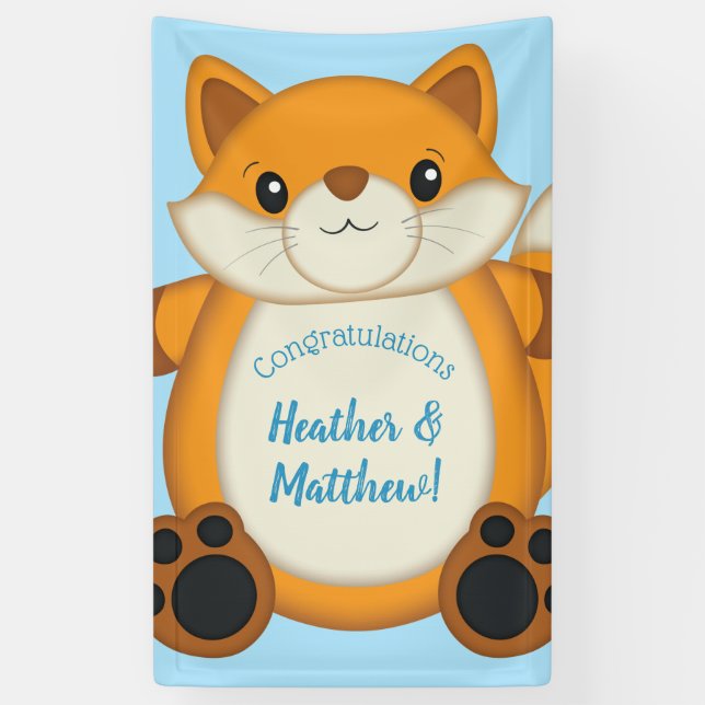 Banderoles Fox Baby shower bleu (Vertical)