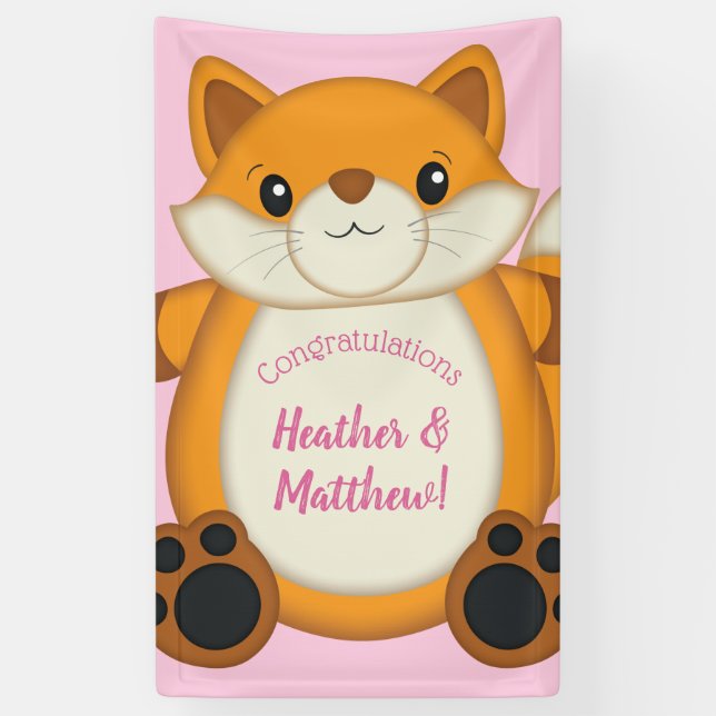 Banderoles Fox Baby shower rose (Vertical)