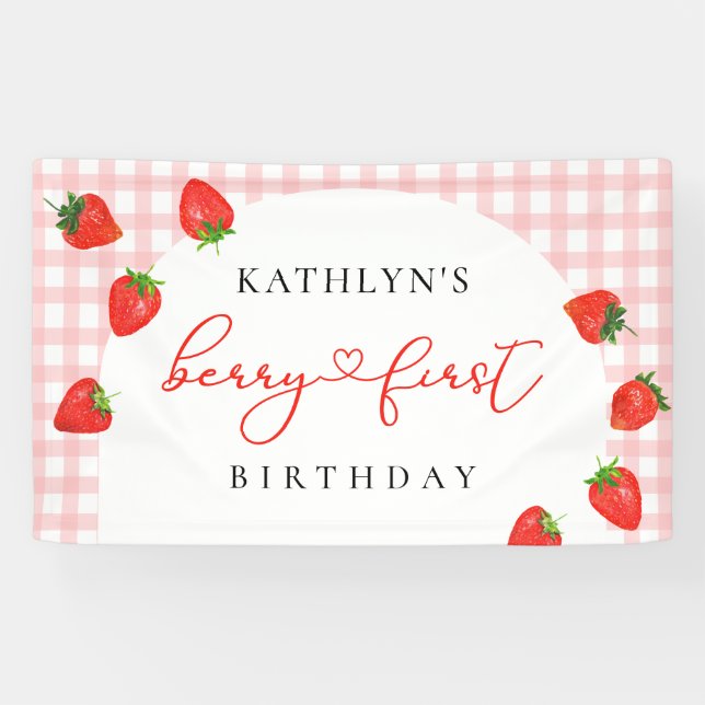 Banderoles Fraise premier anniversaire Berry rose 1er (Horizontal)