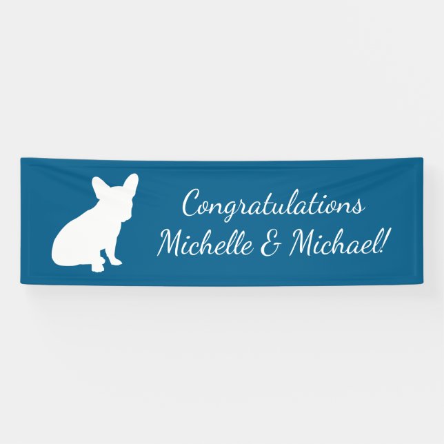 Banderoles French Bulldog Theme Party - Baby shower Blue (Horizontal)