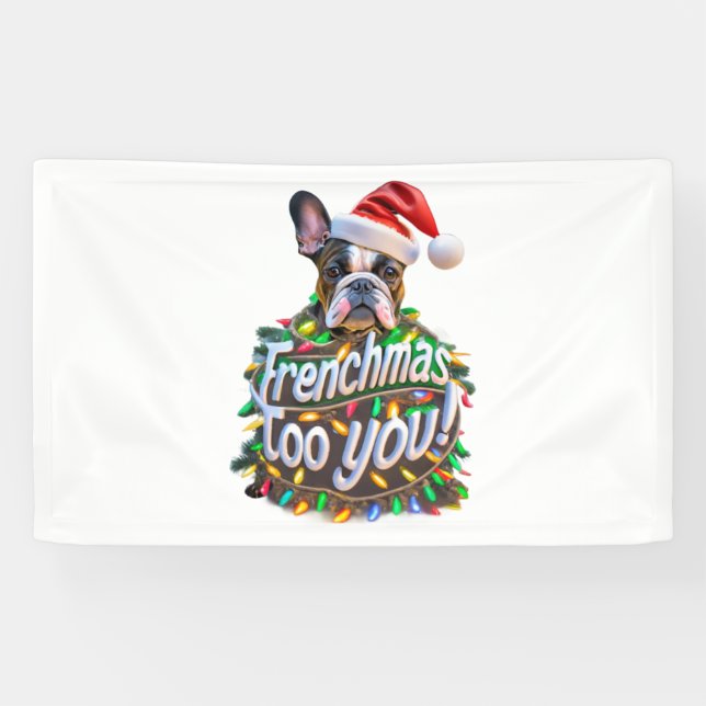 Banderoles Frenchmas to you Bulldog Chien de Noël Lumière (Horizontal)