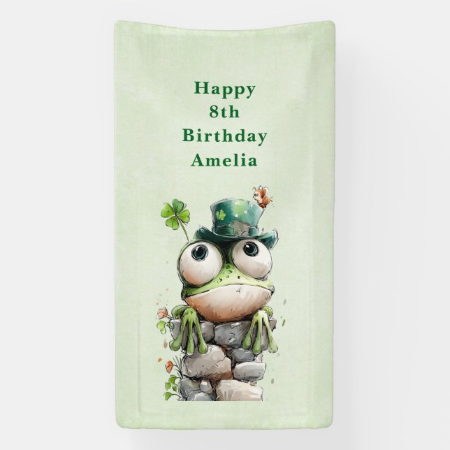 Banderoles Frog with Green Hat and Shamrock Cute Birthday (Verticale)