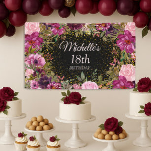 Banderoles Fuchsia Burgundy Floral Glitter Noir 18e Anniversa