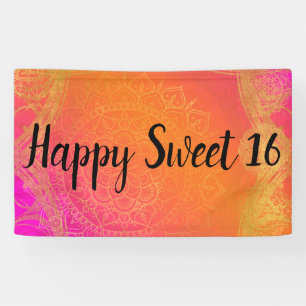 Banderoles Fuchsia Rose Orange & Or Fête Indienne Mandala